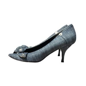 Miu Miu Blue Denim flower embellished peep toe Pump Size UE 40 UK 9.5